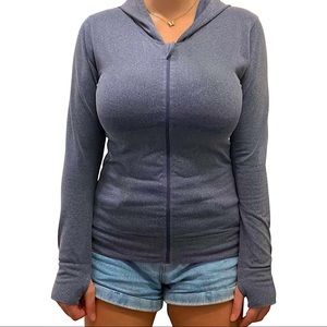 Zyia Active Zip Up Athletic Hoodie Jacket in Blue / Gray with Thumb Holes (S/M)